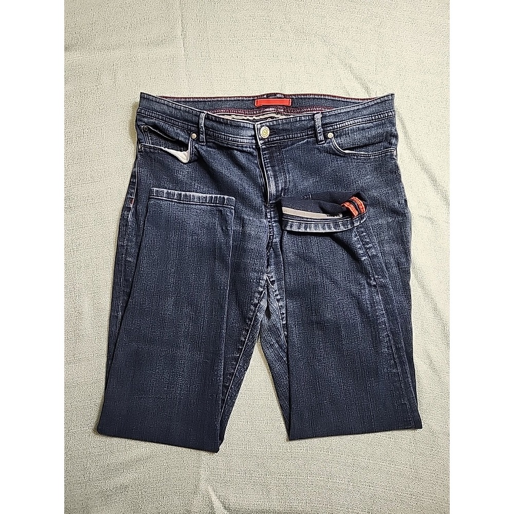 LL Bean Womens True Shape High Rise‎ Slim Leg 14R Jeans Washed Indigo Selvedged